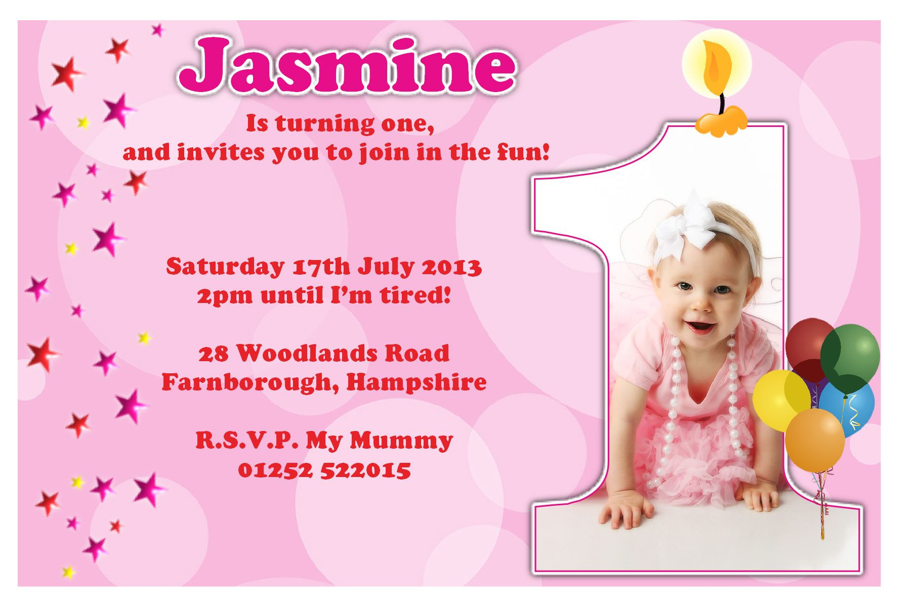 Birthday Card Invitation
 1st Birthday Invitations Girl Free Template Baby Girl s