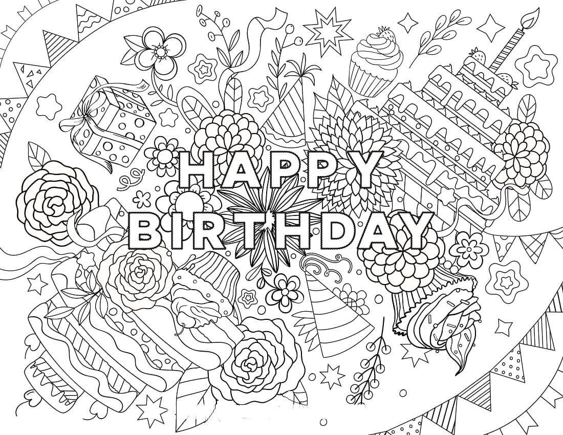 Birthday Coloring Pages For Adults
 25 Free Printable Happy Birthday Coloring Pages