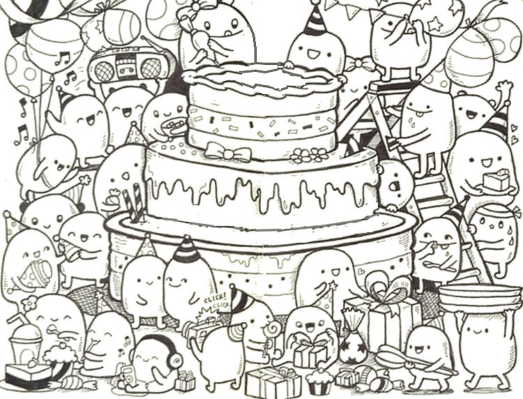 Birthday Coloring Pages For Adults
 Art Therapy coloring page Happy Birthday Doodle cake 9