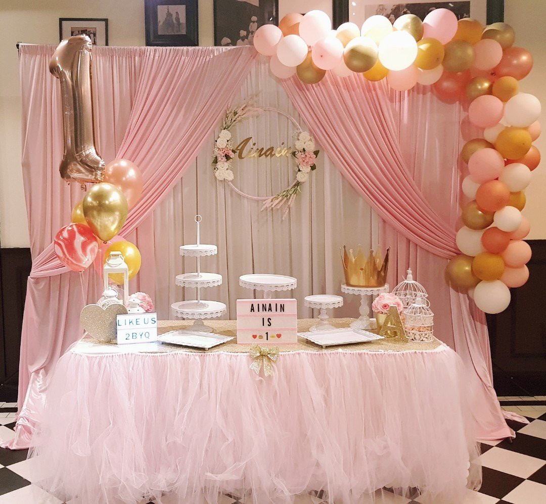 Birthday Decorations
 Blush Pink Birthday backdrop & dessert table decor