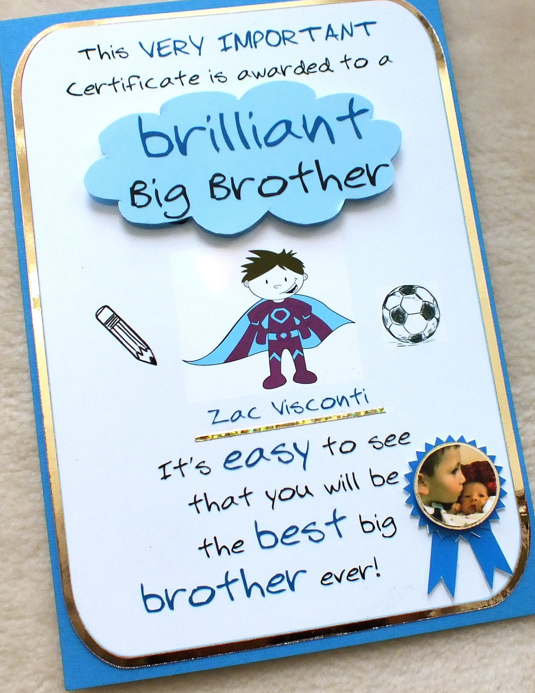 Birthday Gift Ideas For Brother
 New Big Brother Certificate Card handmade by mandishella