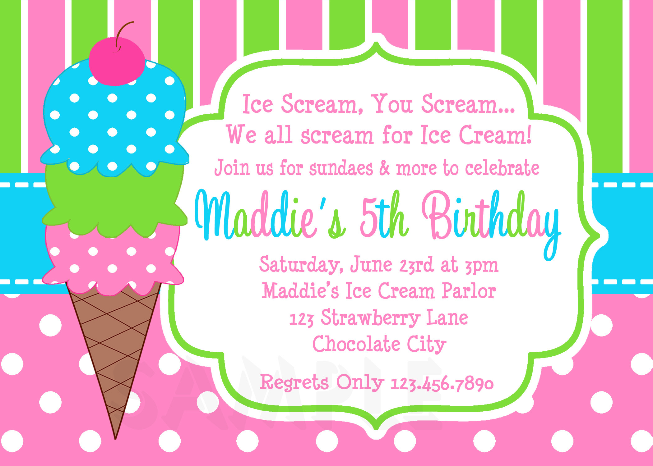 Birthday Invitations For Girl
 Printable Birthday Invitations Girls Ice Cream Party