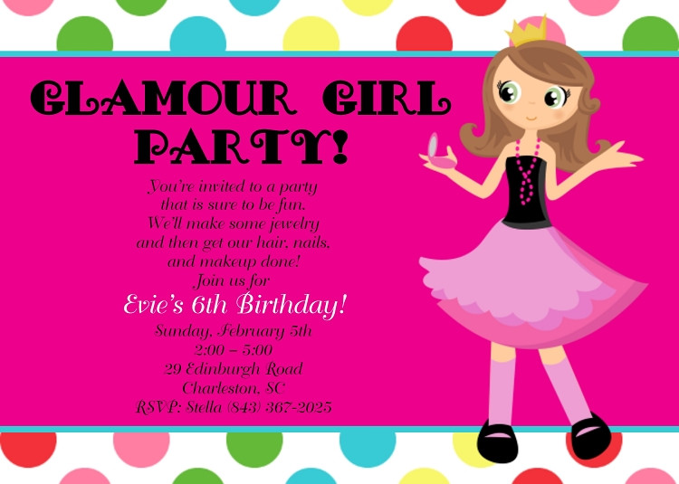 Birthday Invitations For Girl
 Glamour Girl Birthday Party Invitations