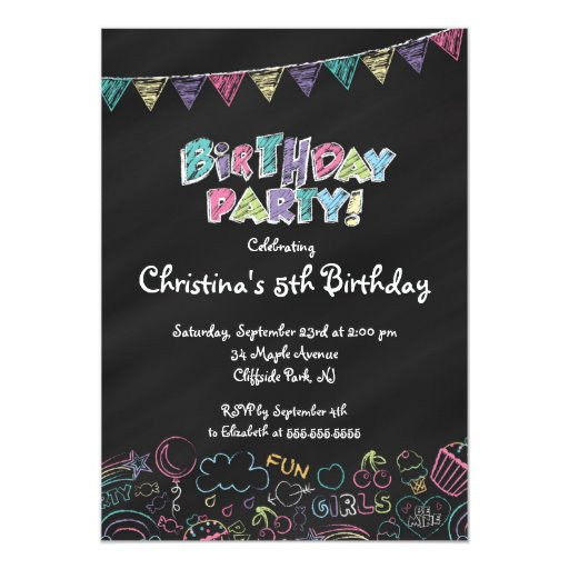 Birthday Invitations For Girl
 Cute Chalkboard Girls Birthday Party Invitation