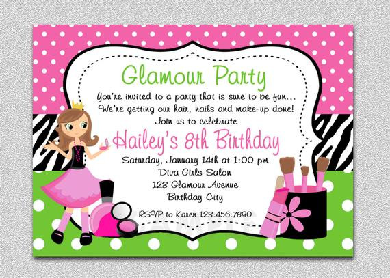 Birthday Invitations For Girl
 Glamour Girl Birthday Spa Invitation Glamour Girl Birthday