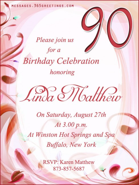 Birthday Invitations Samples
 90th Birthday Invitation Wording 365greetings
