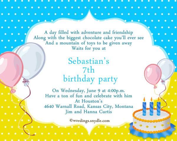 Birthday Invitations Samples
 7th Birthday Party Invitation Wording – Wordings and Messages