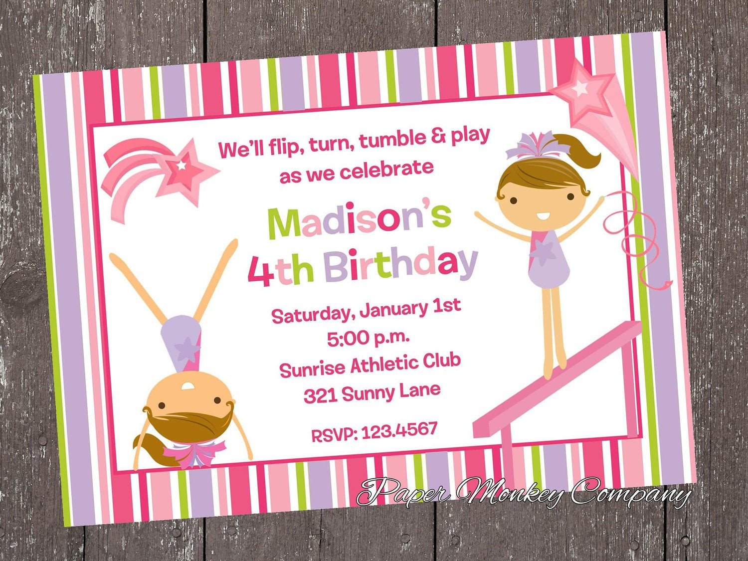 Birthday Party Invitations
 Gymnastics Birthday Invitations