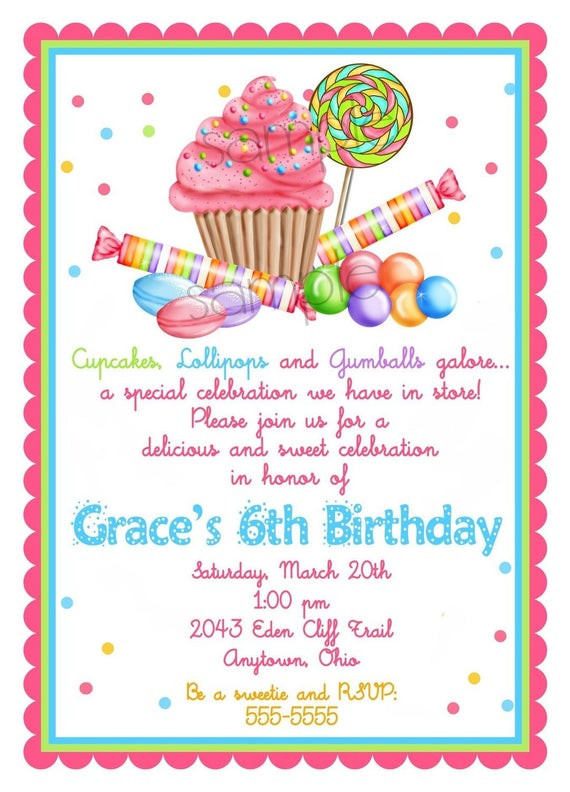Birthday Party Invitations
 Sweet Shop Birthday party Invitations Candy Cupcake
