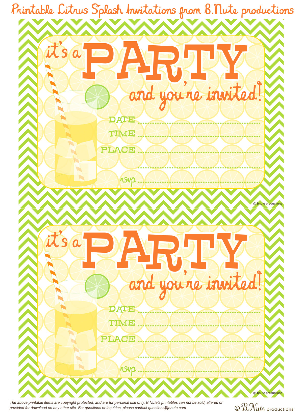 Birthday Party Invitations
 bnute productions Free Printable Citrus Splash Invitations
