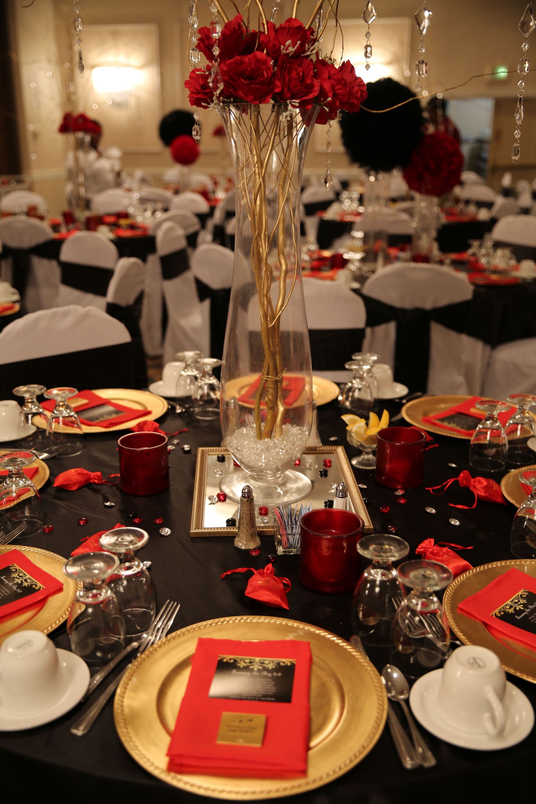 Birthday Party Table Decoration Ideas
 Red black and gold table decorations for 50th birthday