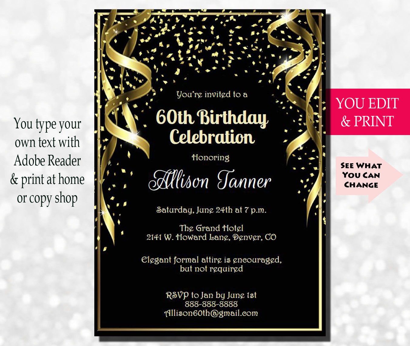 Birthday Photo Invitations
 60th Birthday Invitation 60th Birthday Party Invitation