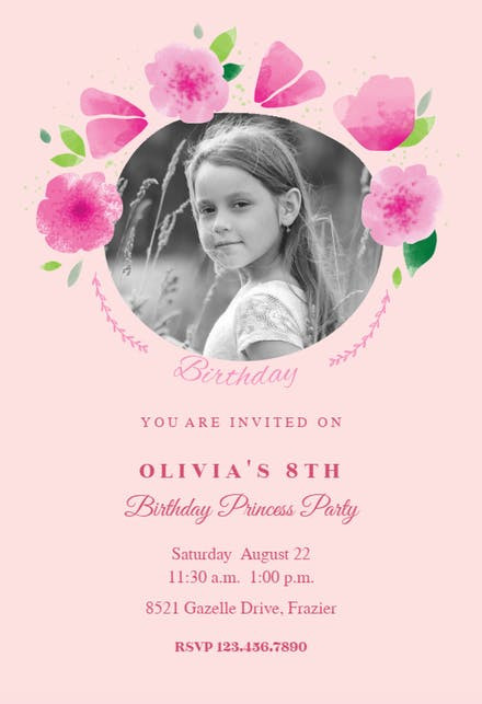 Birthday Photo Invitations
 Pink Party Petals Free Birthday Invitation Template