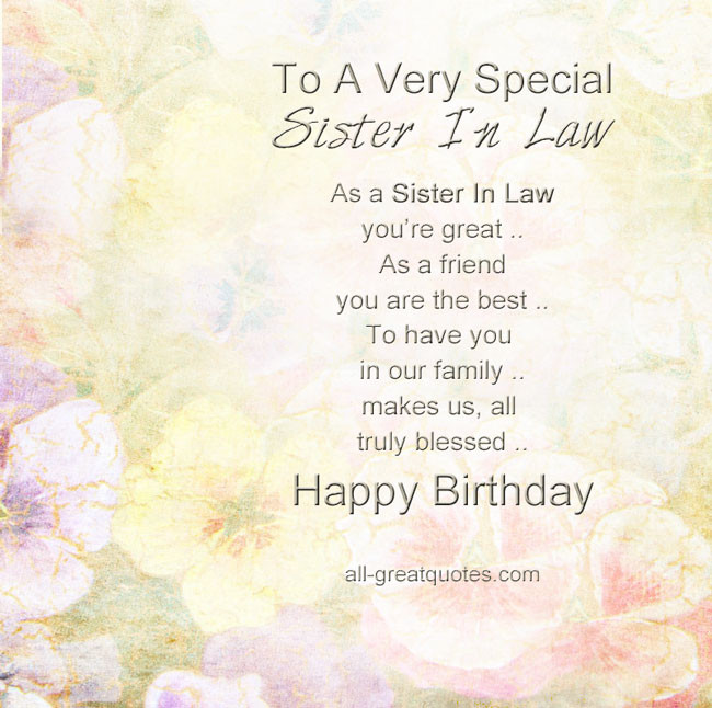 Birthday Wishes For A Sister In Law
 Special Sister In Law Quotes QuotesGram