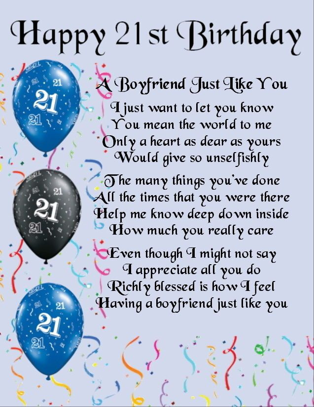 Birthday Wishes For Son Turning 21
 Personalised Poem Print 21st Birthday Design Boyfriend