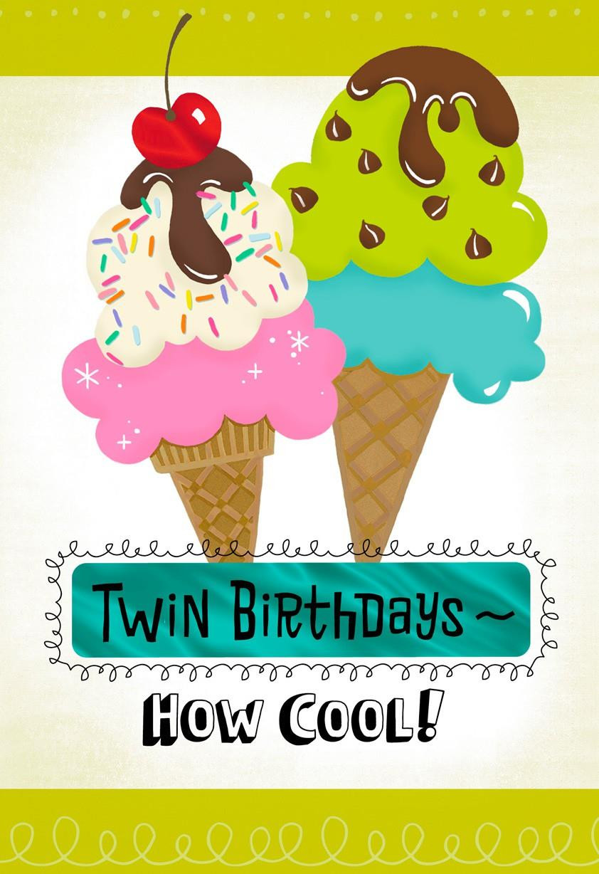 Birthday Wishes For Twins
 Ice Cream Birthday Card for Twin Boy and Girl Greeting