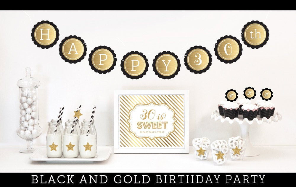 Black And Gold 30th Birthday Decorations
 Dirty Thirty Birthday Decorations Black and Gold by ModParty
