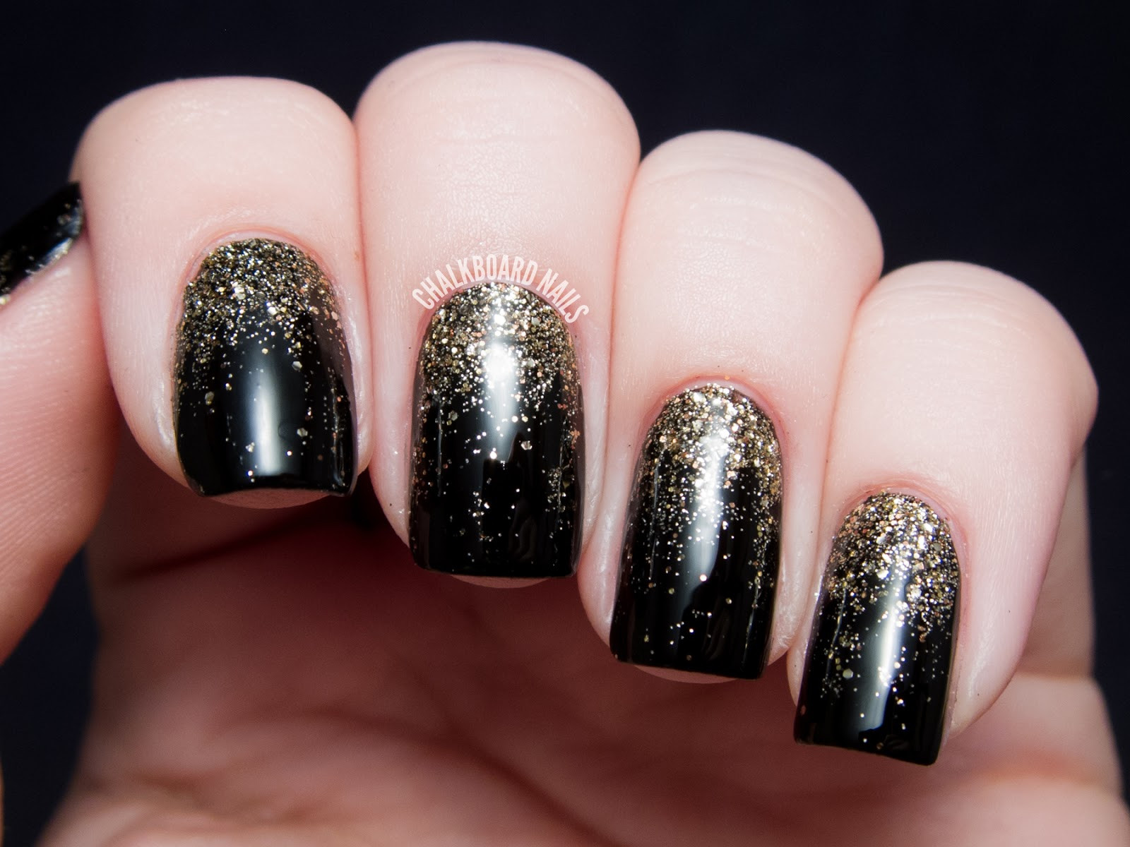 Black And Gold Glitter Nails
 Party Perfect Black and Gold Nail Art Ideas