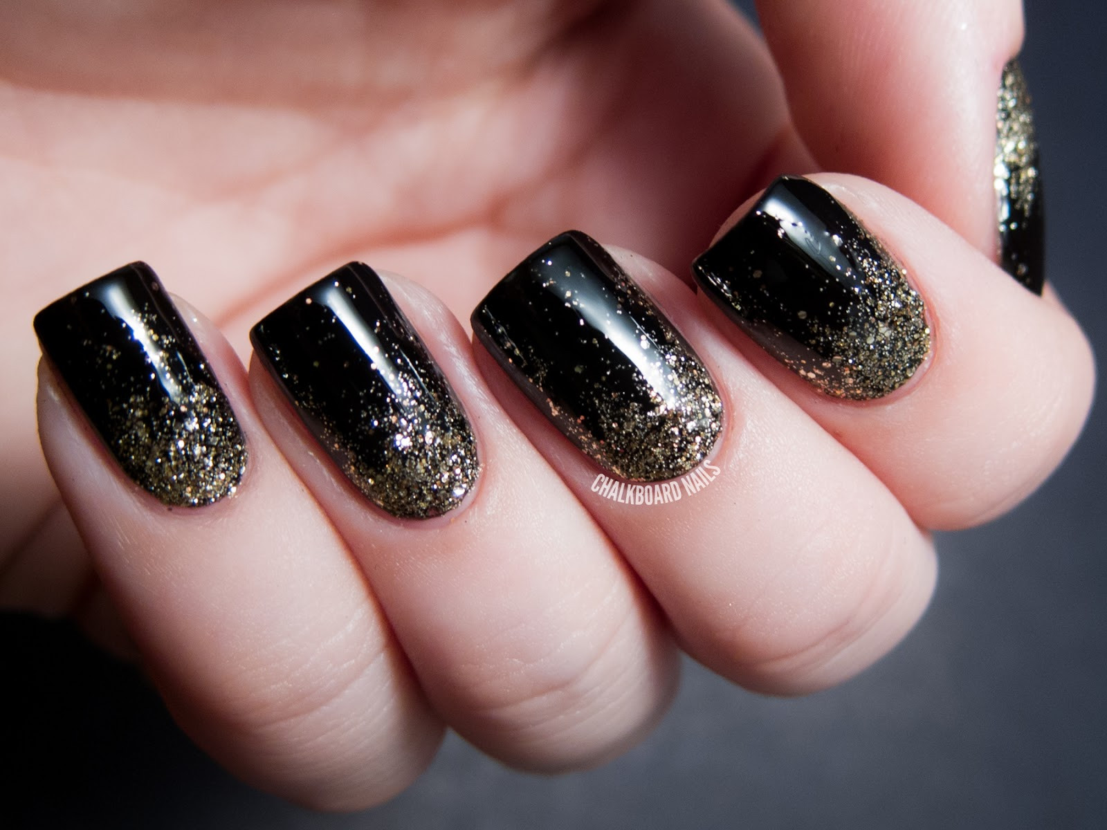 Black And Gold Glitter Nails
 Party Perfect Black and Gold Nail Art Ideas