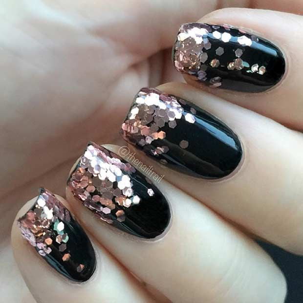 Black And Gold Glitter Nails
 Best 20 Black gold nails ideas on Pinterest