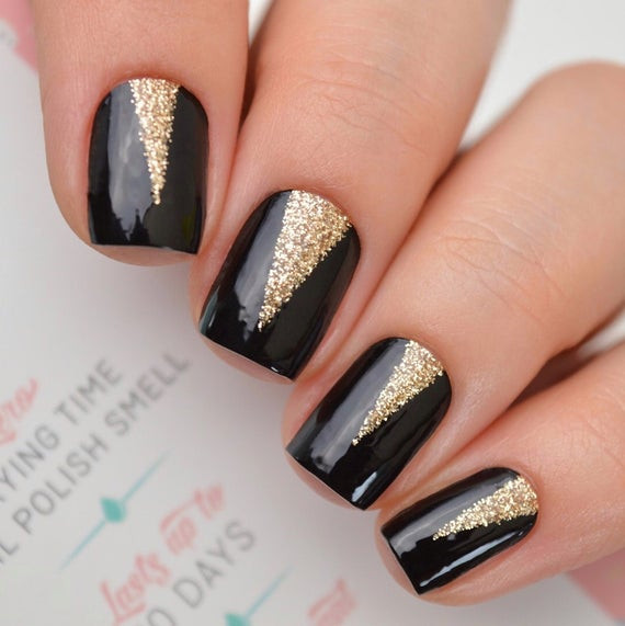 Black And Gold Glitter Nails
 Claws Black and Gold Glitter Nail Polish Wraps
