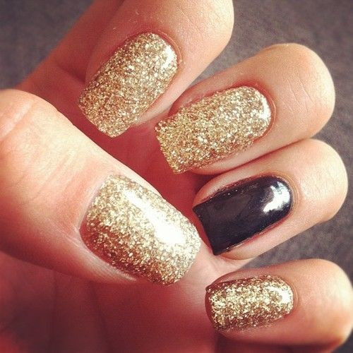 Black And Gold Glitter Nails
 Gold Glitter And Black Nails s and