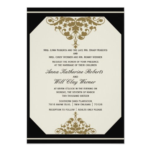 Black And Ivory Wedding Invitations
 Ivory Black and Gold Damask Wedding Invitation