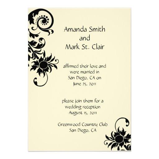 Black And Ivory Wedding Invitations
 Black and Ivory Wedding Reception Invitation 5" X 7