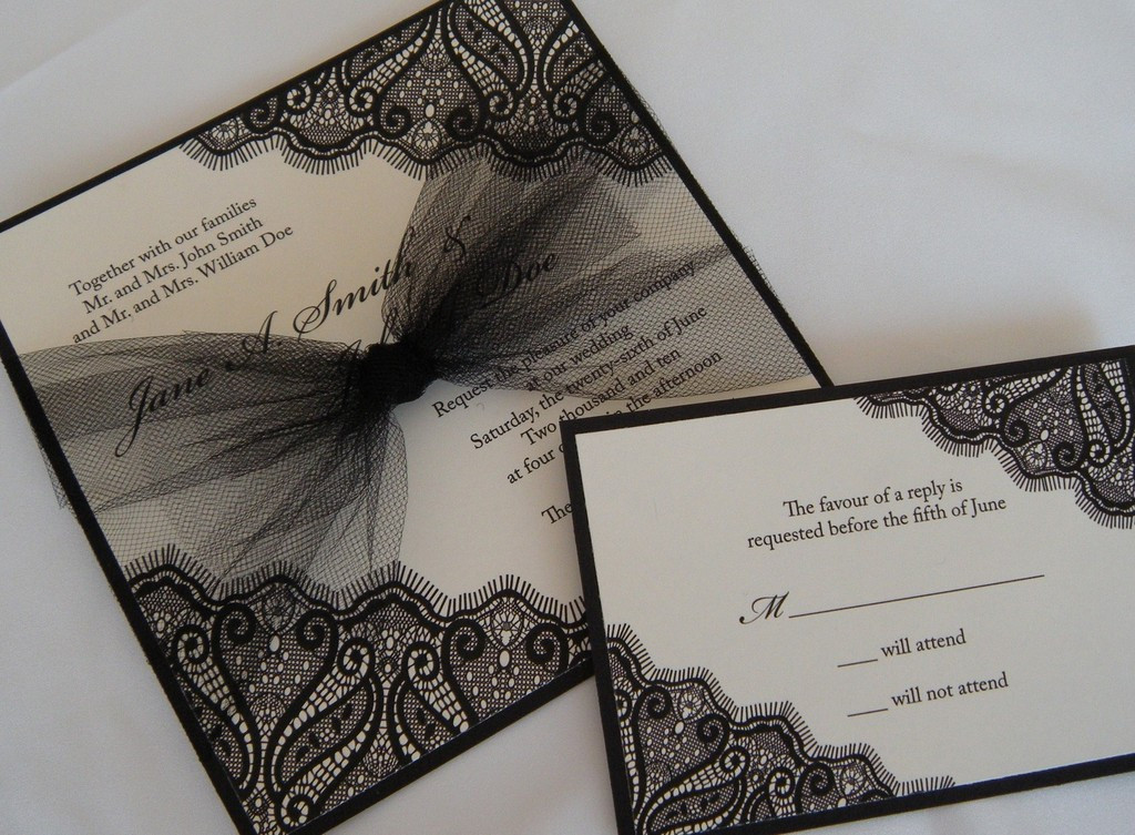 Black And Ivory Wedding Invitations
 elegant black ivory wedding invitation tulle bow
