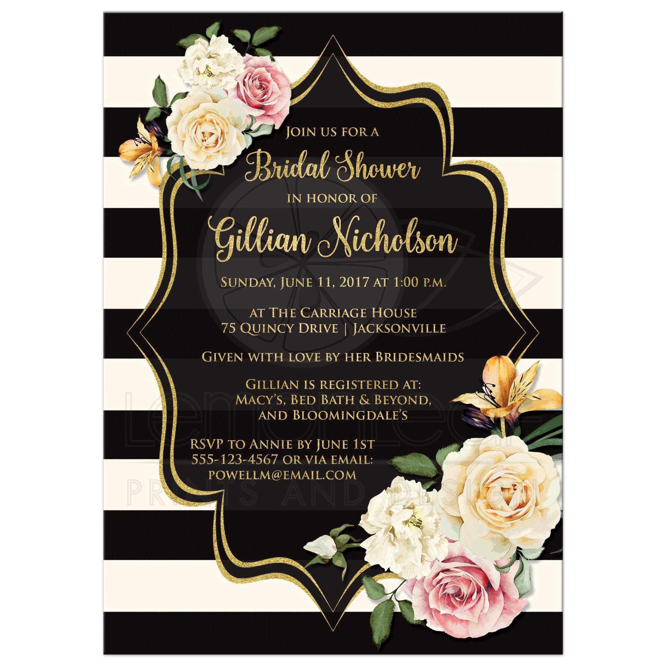 Black And Ivory Wedding Invitations
 Bridal Shower Invitation Black Ivory Stripes