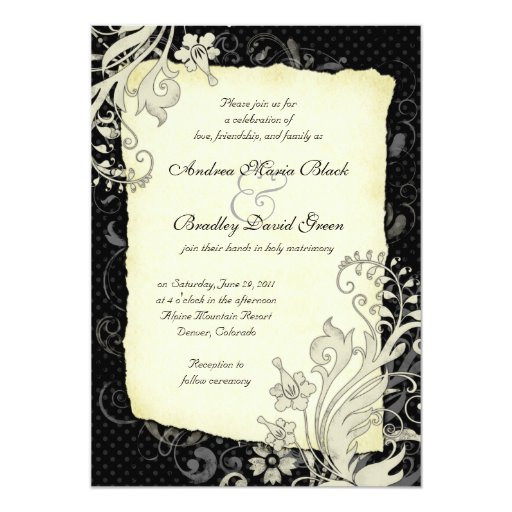 Black And Ivory Wedding Invitations
 Black and Ivory Floral Wedding Invitation
