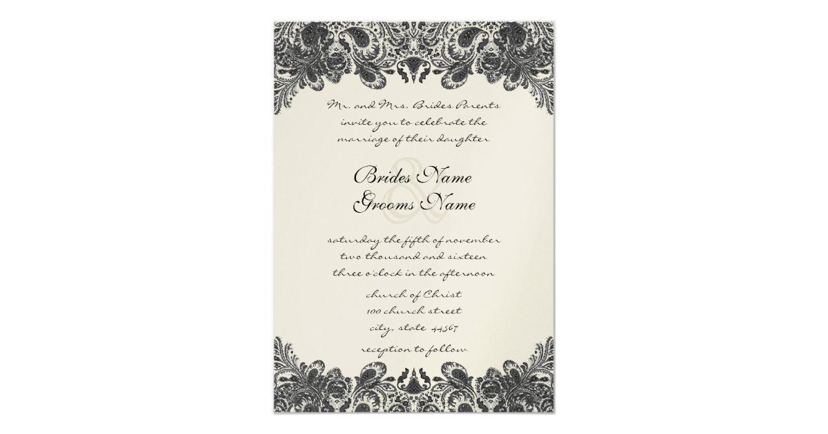 Black And Ivory Wedding Invitations
 Black and Ivory Paisley Wedding Invitations