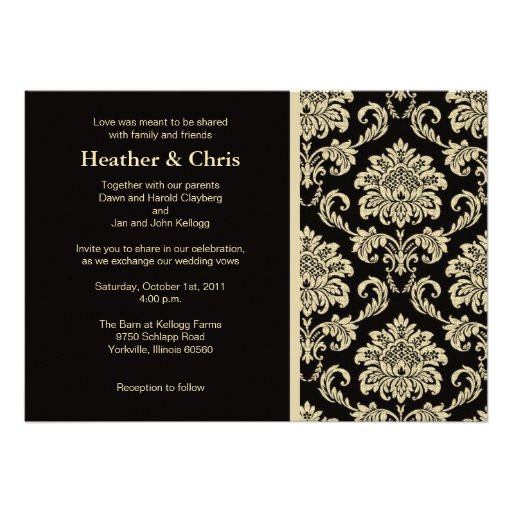 Black And Ivory Wedding Invitations
 Black and Ivory Damask Wedding Invitation 5" X 7