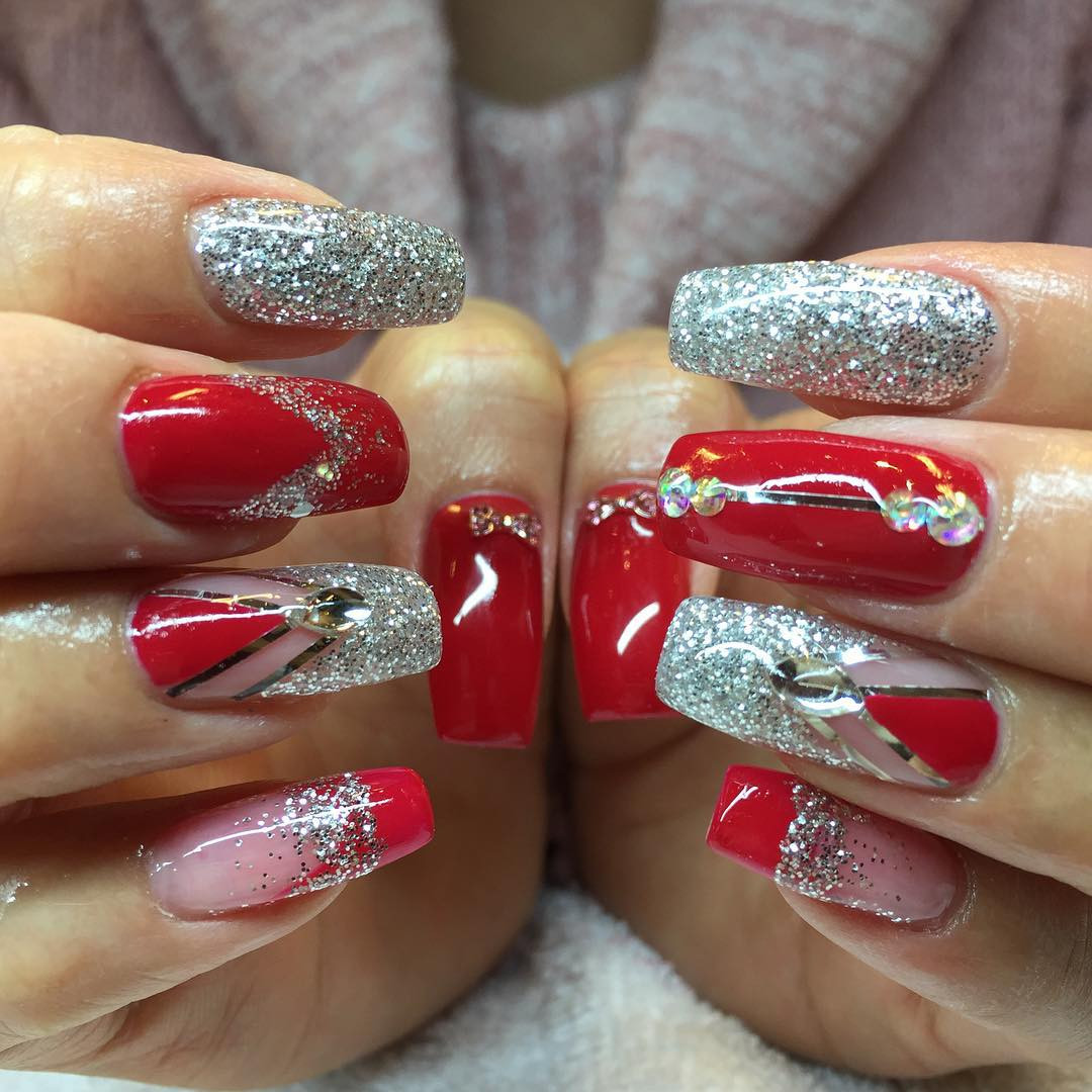 Black And Red Glitter Nails
 26 Red and Silver Glitter Nail Art Designs Ideas