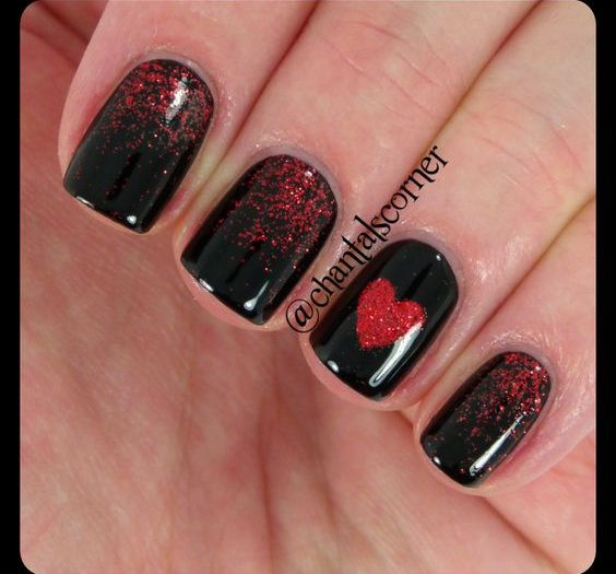 Black And Red Glitter Nails
 55 Classic Red and Black Nail Art Designs