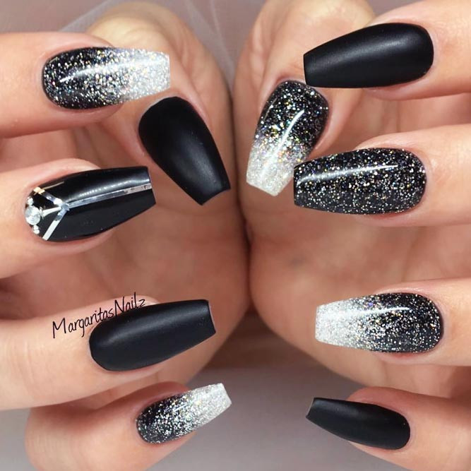 Black And Silver Glitter Nails
 27 Fancy Ways To Rock Matte Black Nails