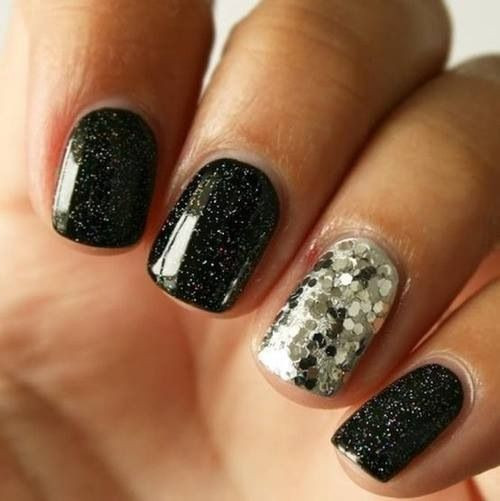 Black And Silver Glitter Nails
 Black and silver glitter nails Nails
