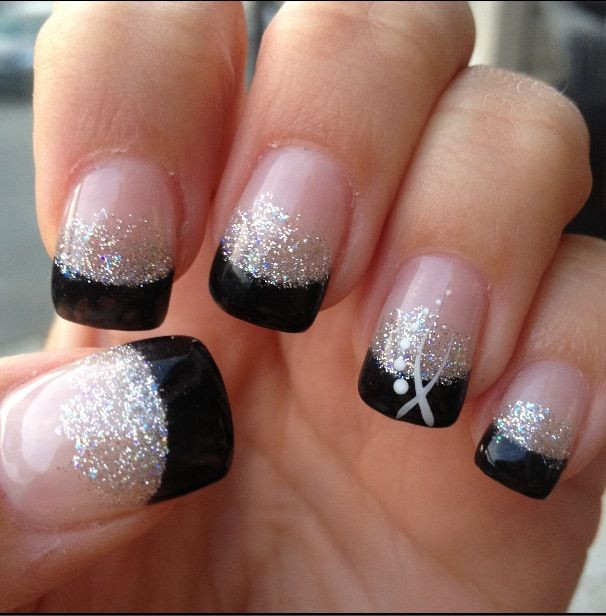 Black And Silver Glitter Nails
 45 Cool Black French Tip Nail Art Designs For Trendy Girls