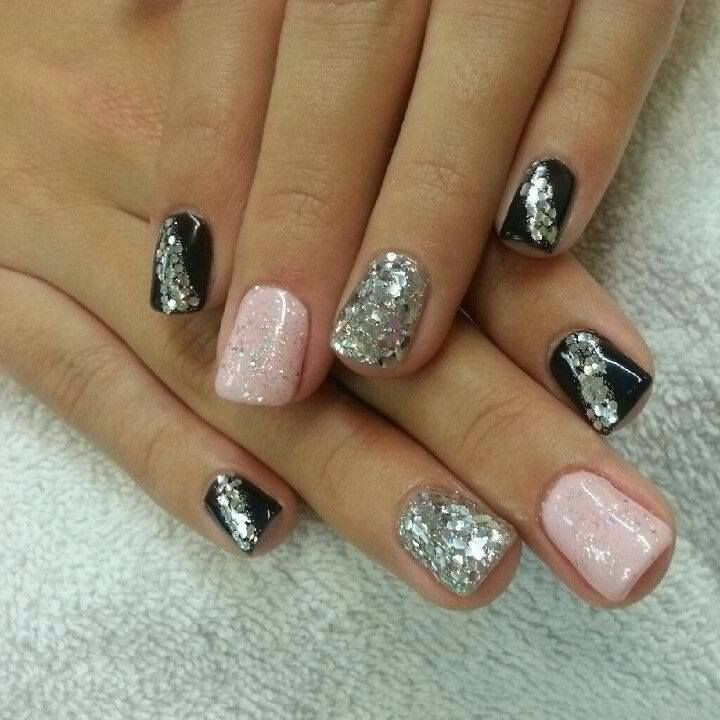 Black And Silver Glitter Nails
 Glitter black silver and pink Nail art ideas