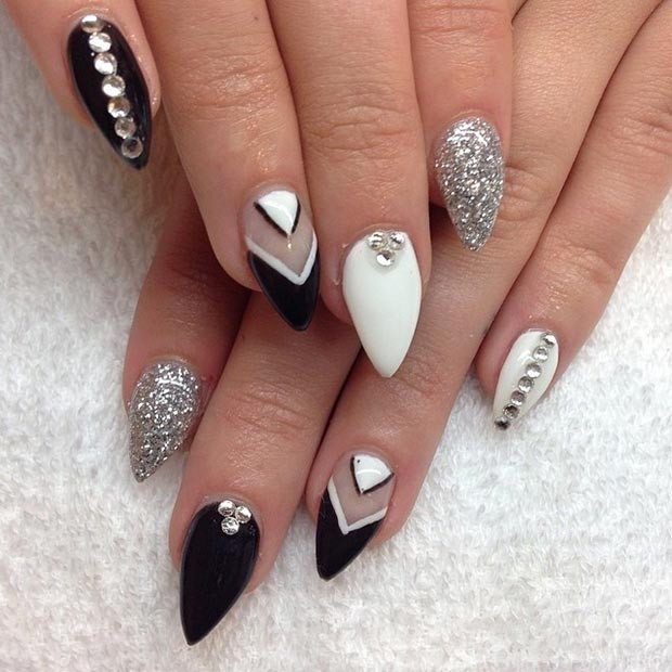 Black And Silver Glitter Nails
 57 Most Beautiful Stiletto Nail Art Design Ideas
