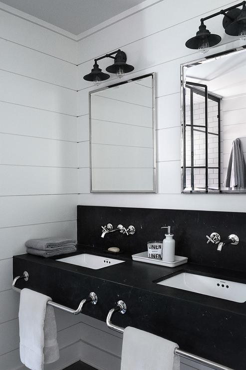 Black And White Bathroom Vanity
 Whitewashed Distressed Dual Washstand with Marble