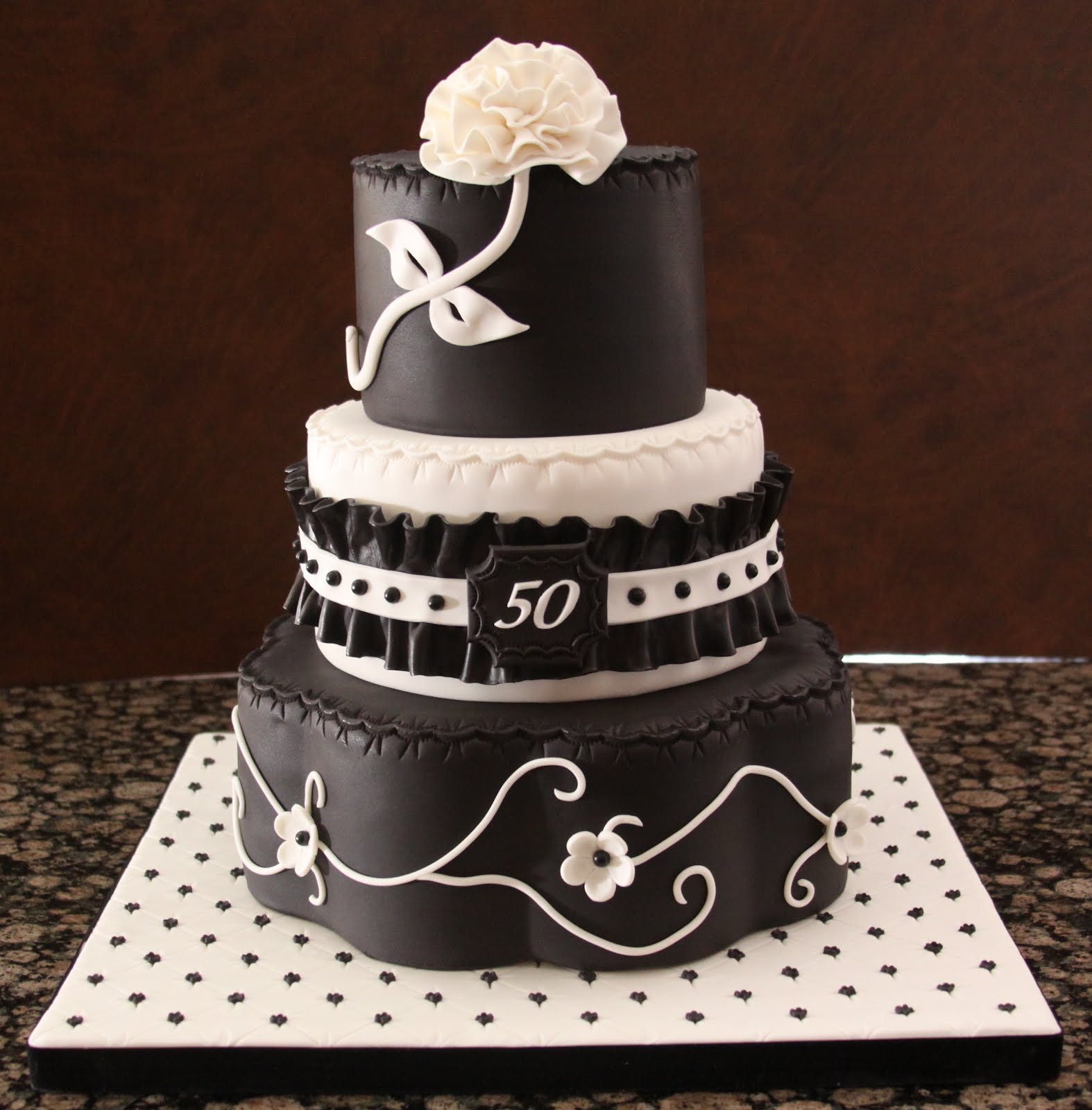 Black And White Birthday Cake
 Black and White 50th Birthday Cake
