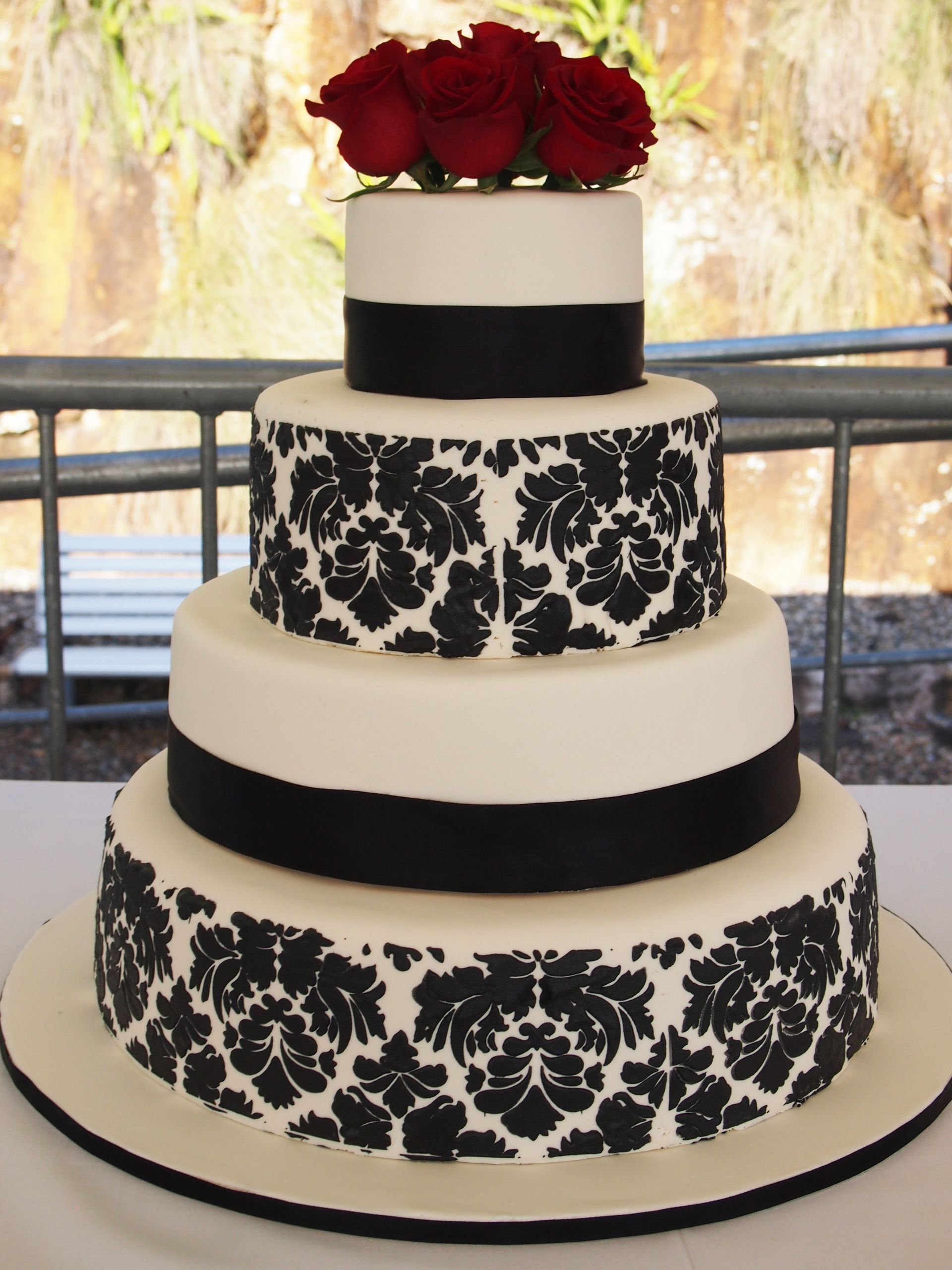 Black And White Wedding Cake
 Black and White Damask Wedding Cake