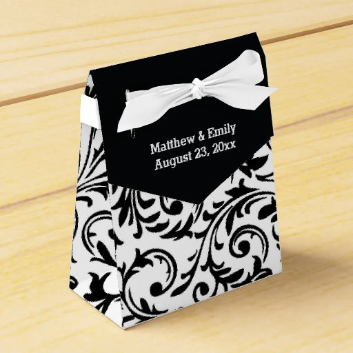 Black And White Wedding Favors
 Black and White Floral Damask Wedding Favor Boxes