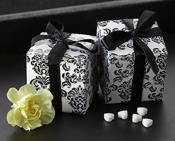 Black And White Wedding Favors
 24 Classic Damask Black And White Wedding Favor Boxes