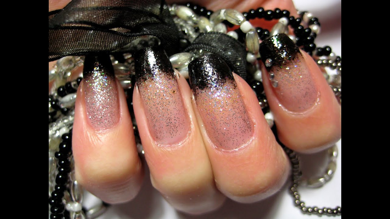 Black Nails With Glitter Tips
 Easy and Quick Black Tip Glitter Nails ♥