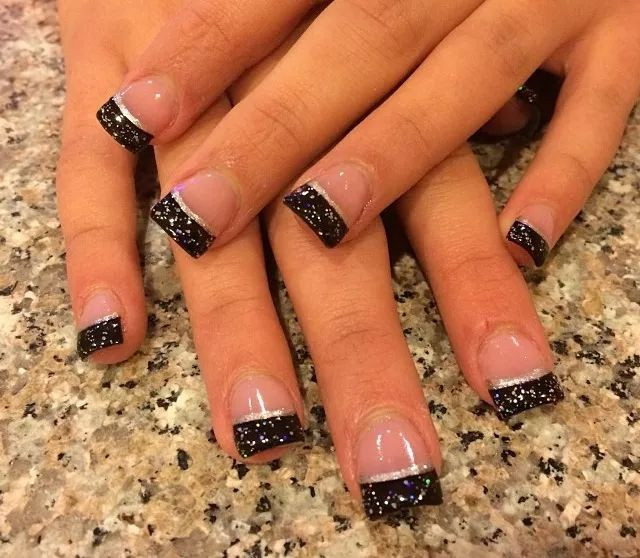 Black Nails With Glitter Tips
 48 best SNS Nails images on Pinterest