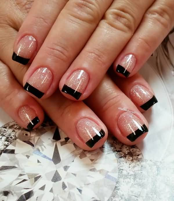 Black Nails With Glitter Tips
 70 Very Stylish Black French Tip Nail Art Design Ideas
