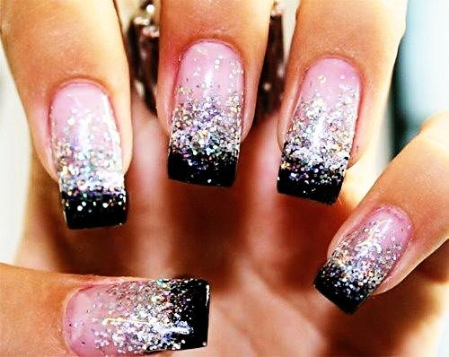 Black Nails With Glitter Tips
 black tip french glitter nails Favnails