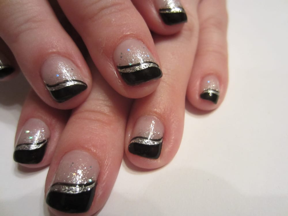 Black Nails With Glitter Tips
 silver glitter gra nt ombre with black tips by Ken